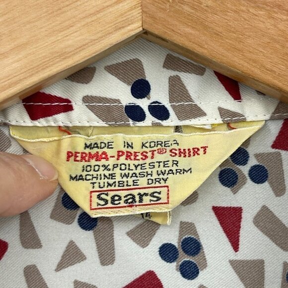 Sears Vintage 70s Perma-Prest Geometric Spread Collar Button Up Shirt - Picture 7 of 10
